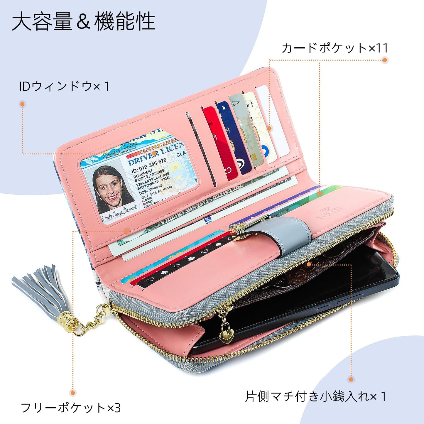 財布 レディース 長財布 大容量 小銭入れ 磁気防止 大容量 PUレザー スマホ入れ可 プレゼント